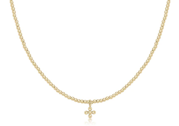 15" Choker Classic Gold 2mm Bead, Signature Cross