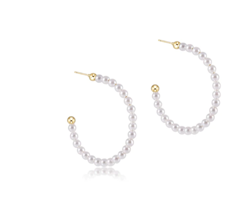 Beaded Gemstone 1.25" Post Hoop, 3mm pearl