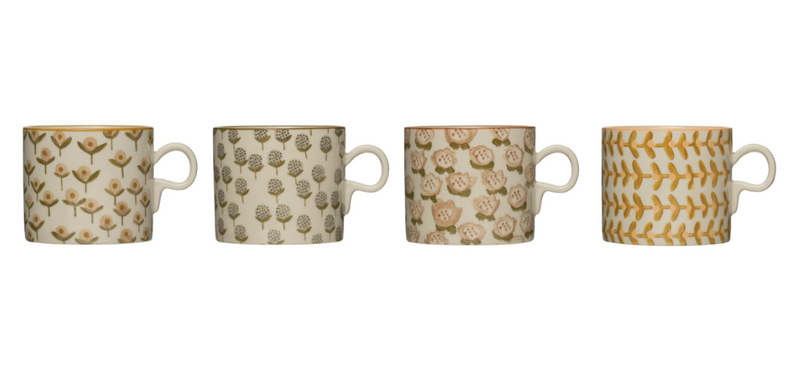 Hand-Stamped Mug with Floral Pattern