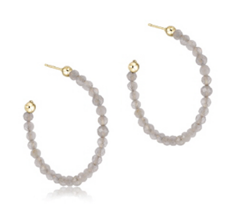 Beaded Gemstone 1.25" Post Hoop, 3mm Labradorite