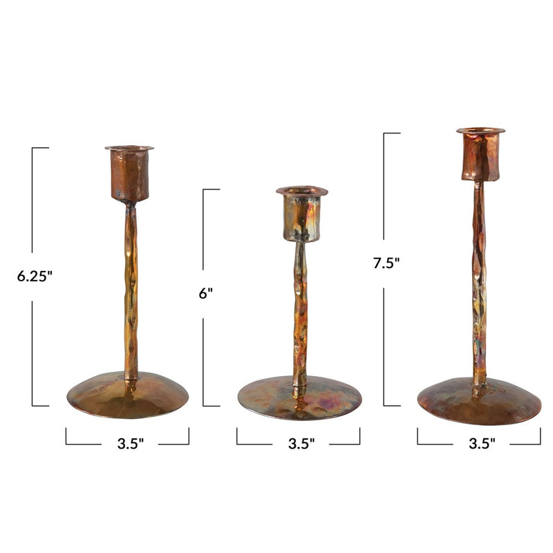 Metal Taper Candle Holders, Burnt Copper Finish