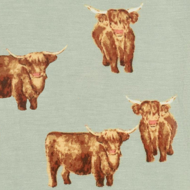 Highland Cow Zipper Ruffle Footed Romper