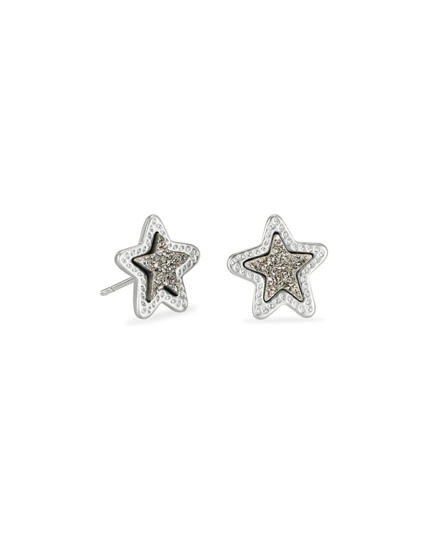 Jae Star Silver Stud Earrings in Platinum Drusy