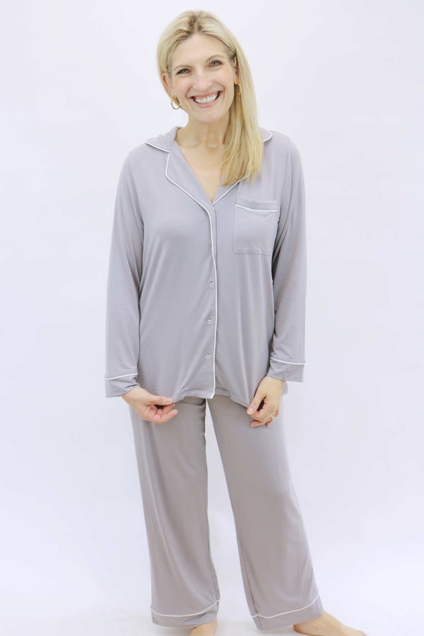 Luxe Milk Jersey® Piped Pajama Set, Pewter