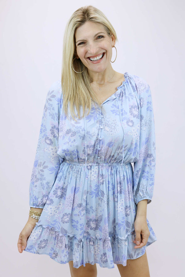Montecito Floral Mini Dress, Blue Bird
