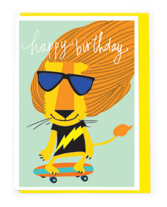 Happy Birthday Card - Rad Skater Lion
