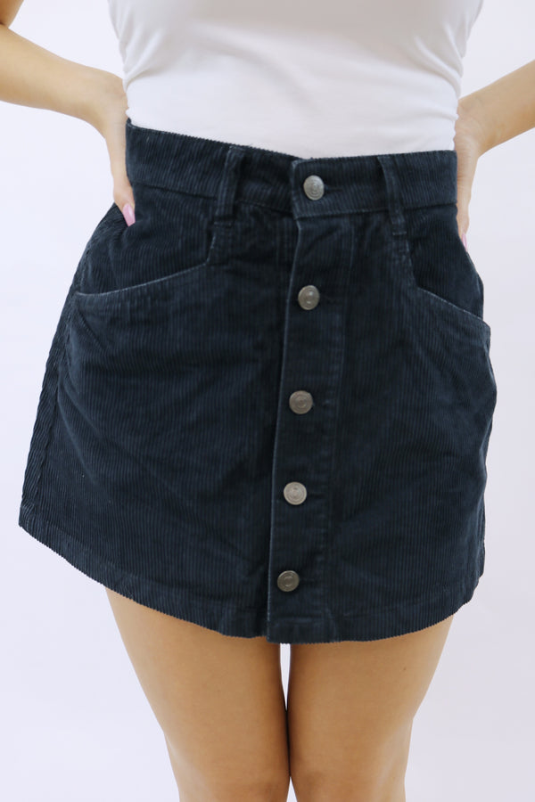 Ray Cord Mini Skirt, Ebony