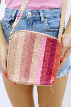 Striped Beaded Bag With Lightning Bolt Strap