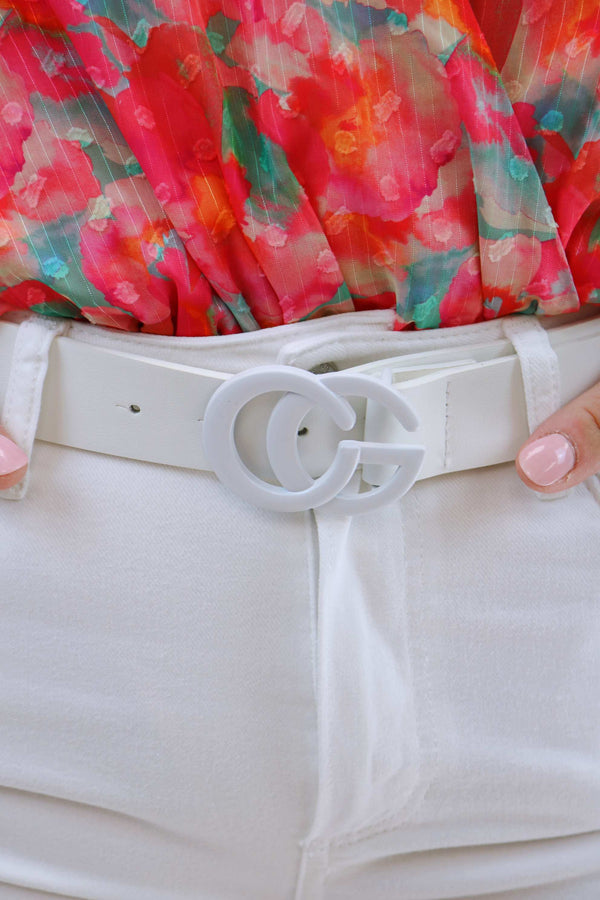 Springtime Feels Designer Inspired Belt, White