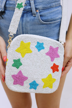 Multi Color Stars Beaded Bag With Strap